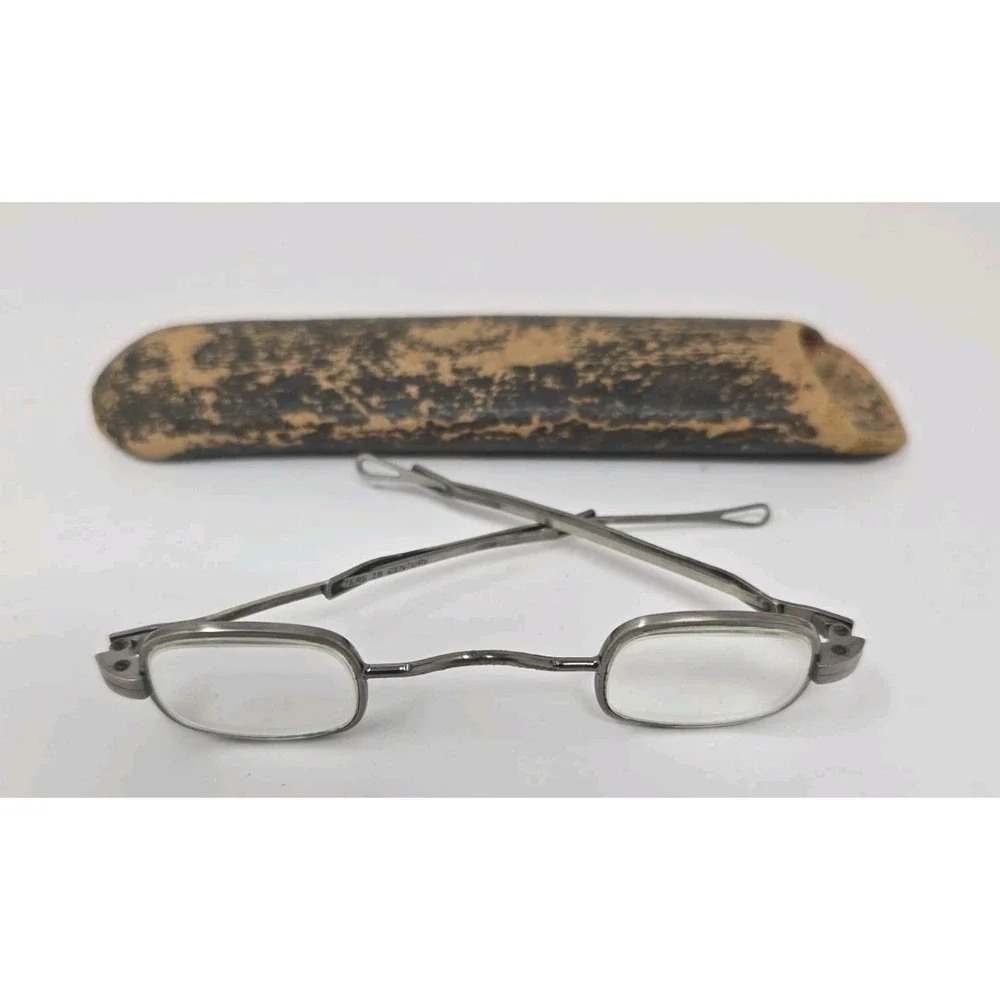 Vintage Antique Otters 18 Century Spectacles Glasses Metal Frame w/ Case PB5